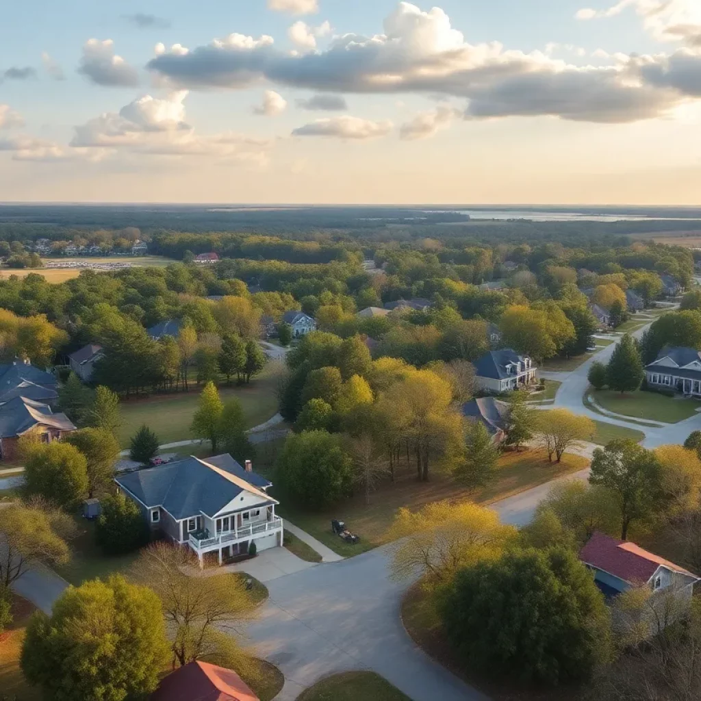 Scenic neighborhoods in South Carolina with parks and homes.