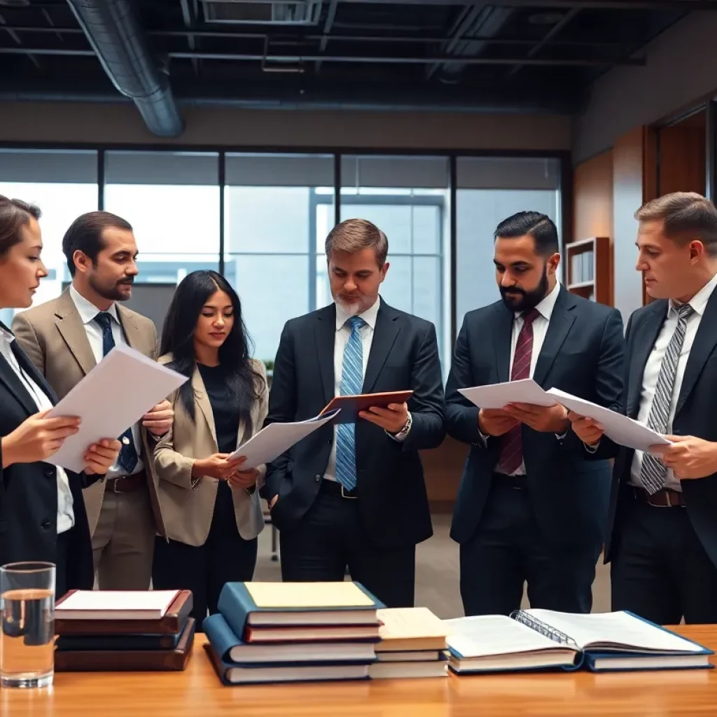 A group of attorneys collaborating in a modern law office