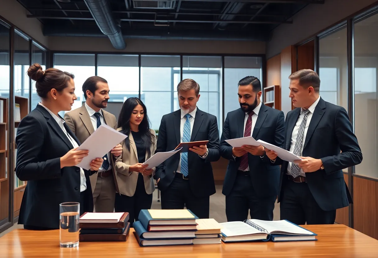 A group of attorneys collaborating in a modern law office