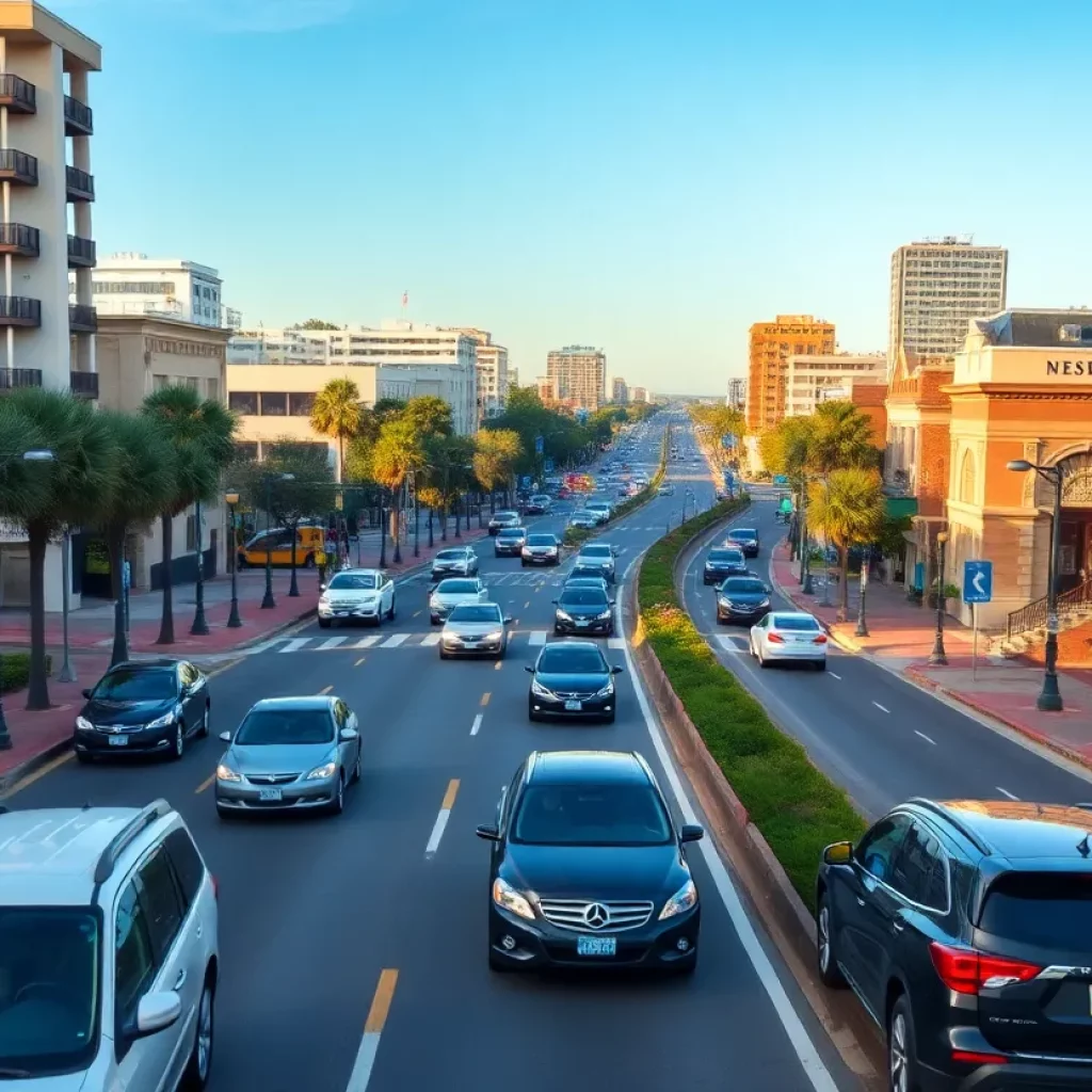 A busy road in Charleston showcasing urban development.