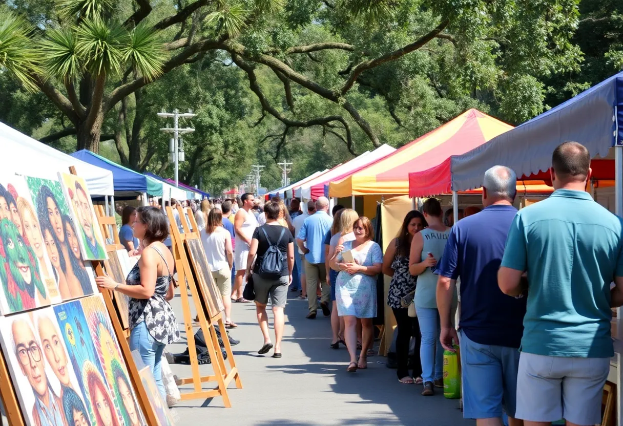 A bustling scene of arts and food at a Charleston event.