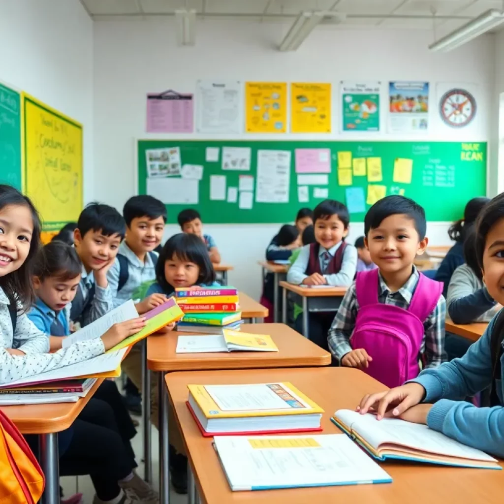 Students in a classroom promoting school attendance.