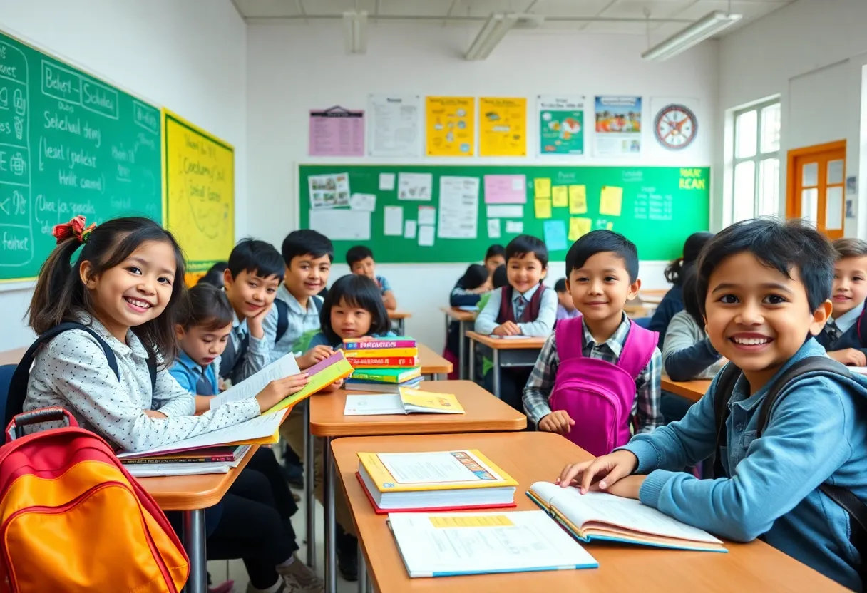 Students in a classroom promoting school attendance.