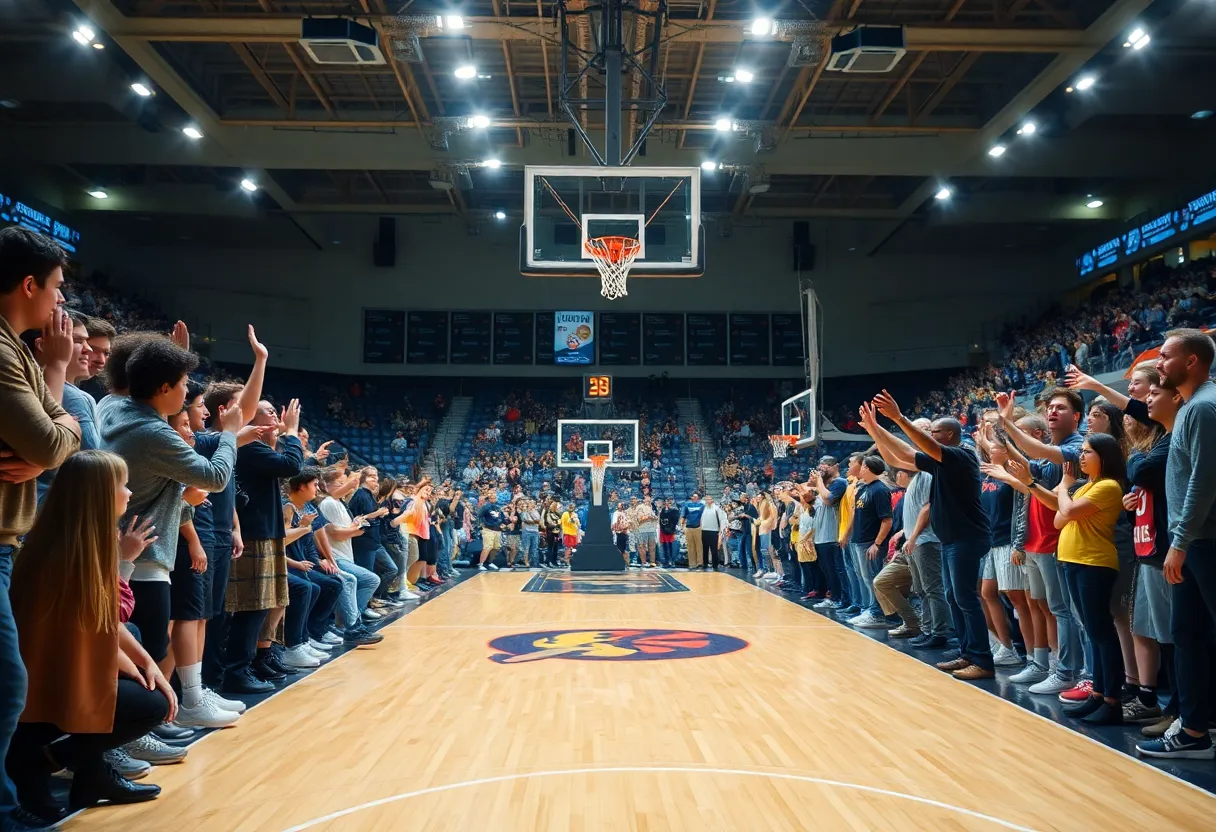 Fans cheering at a College of Charleston basketball game