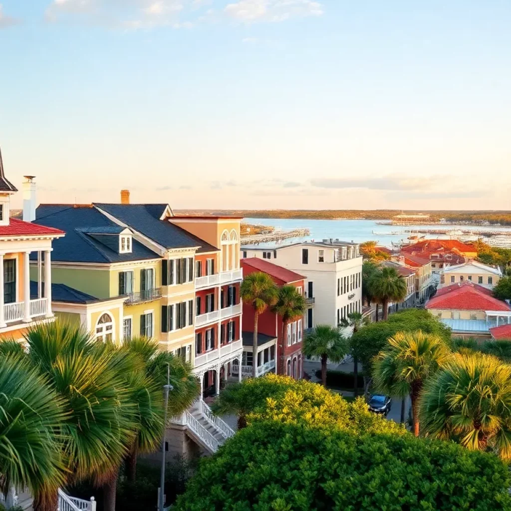 Scenic view of Charleston showcasing its historical buildings and waterfront