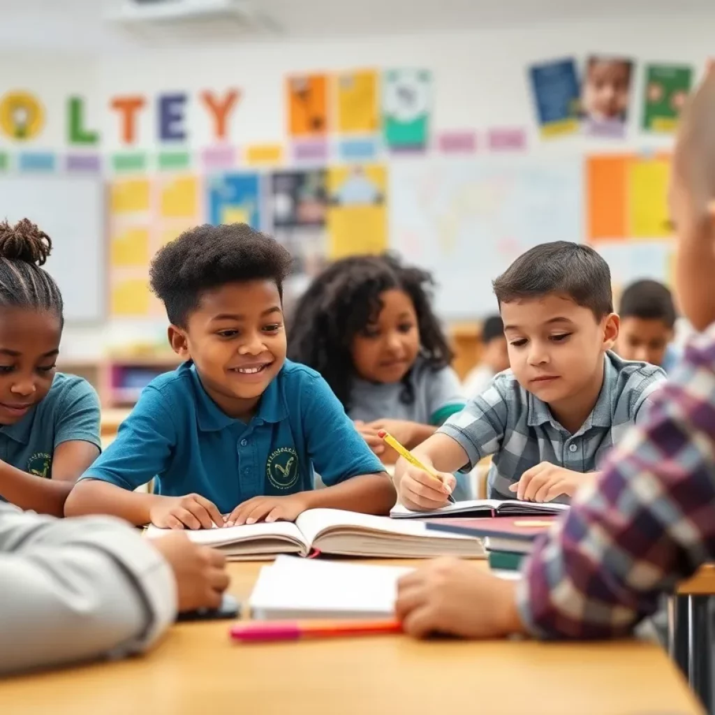 Students participating in a dynamic classroom environment in a charter school in Charleston
