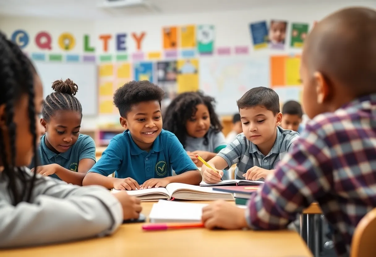 Students participating in a dynamic classroom environment in a charter school in Charleston