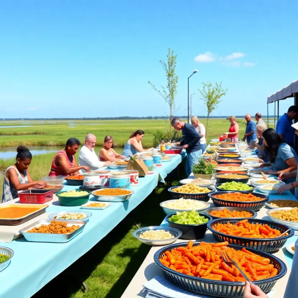 Chef’s Potluck gathering with diverse dishes and happy attendees