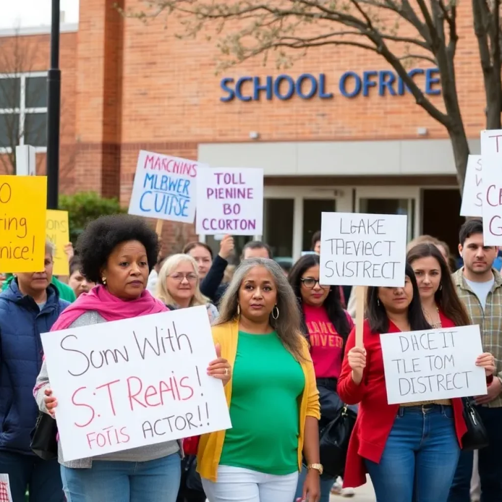 Community members protesting outside Charleston County School District office.