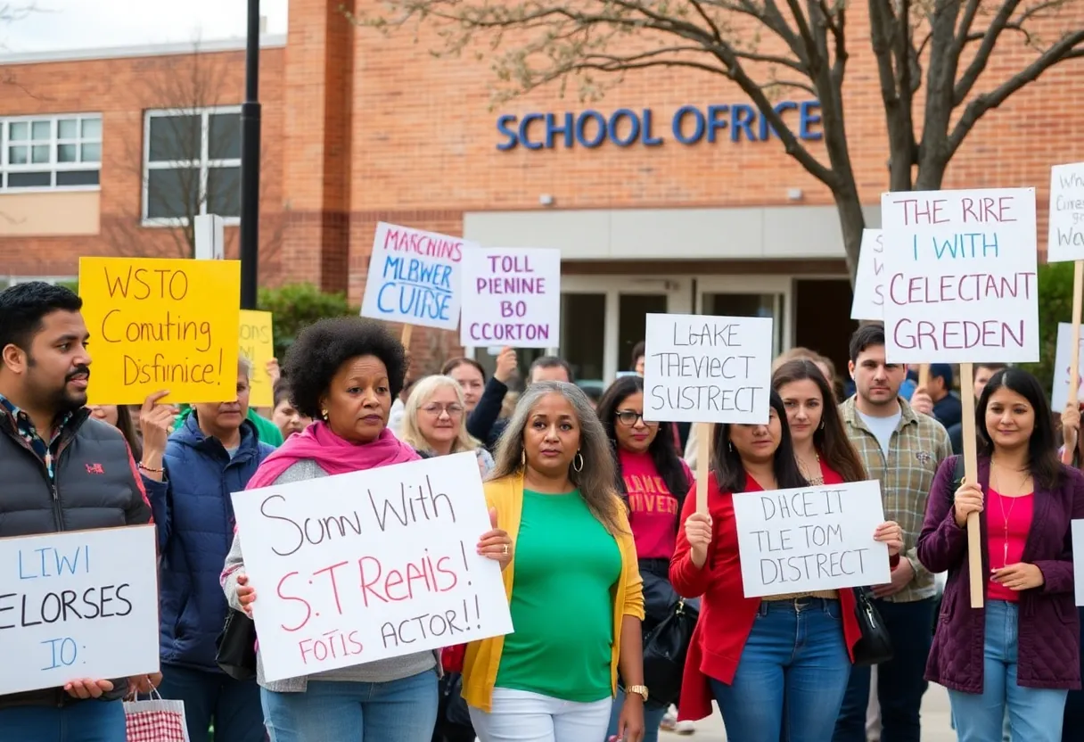 Community members protesting outside Charleston County School District office.