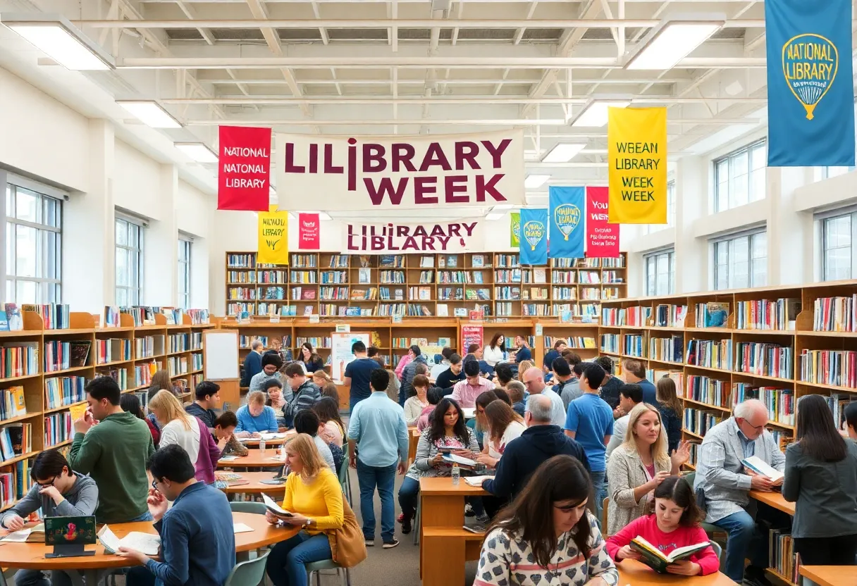 Community members enjoying activities at Charleston County Public Library during National Library Week.