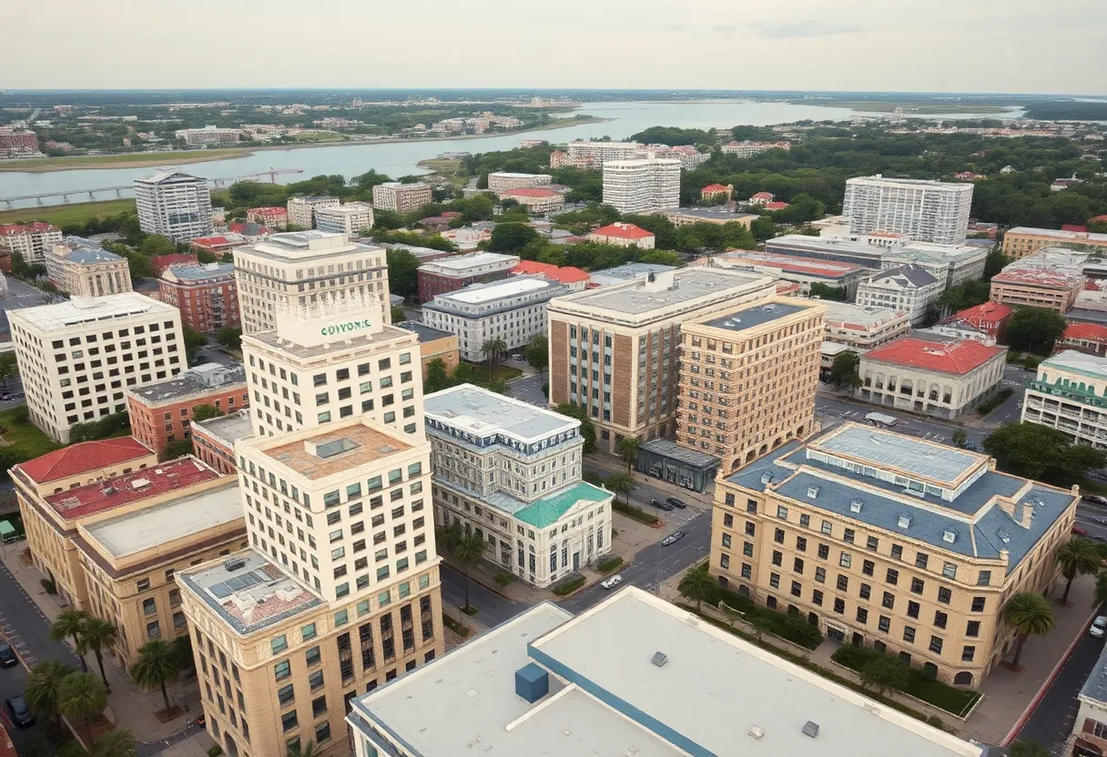 Charleston skyline showing new hotel developments alongside historic buildings