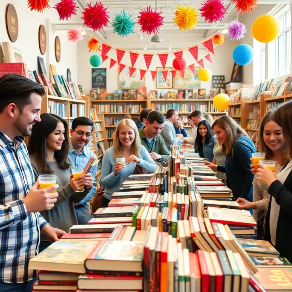 Community members celebrating Independent Bookstore Day in Charleston