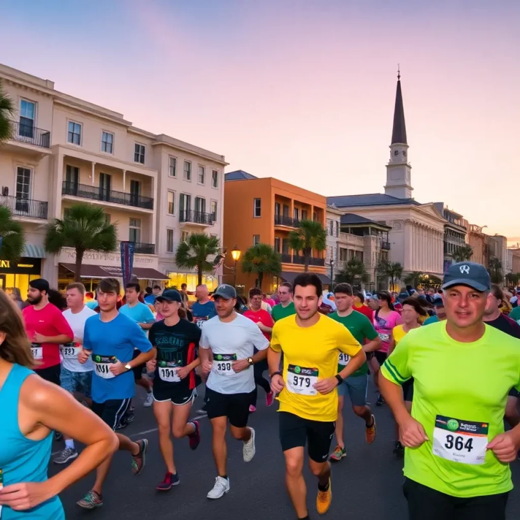 Participants running in the Innovators' 5K race in Downtown Charleston