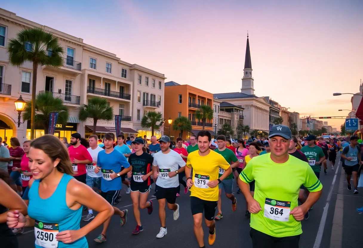 Participants running in the Innovators' 5K race in Downtown Charleston