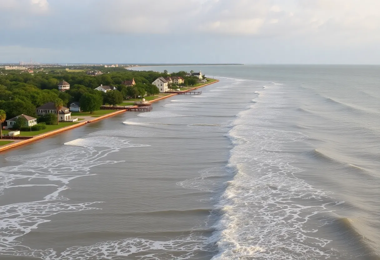 Coastal view of Charleston during high King Tides with rising water levels