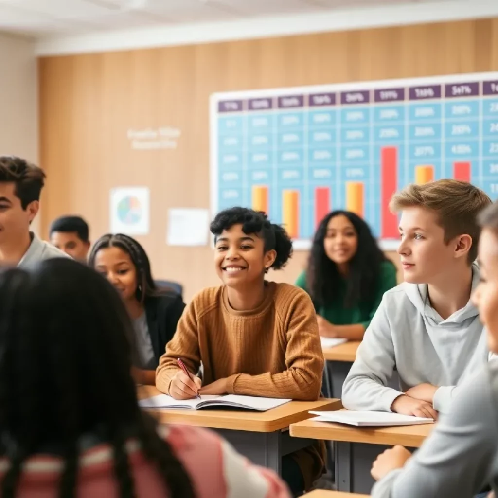 Students in a classroom discussing school funding disparities