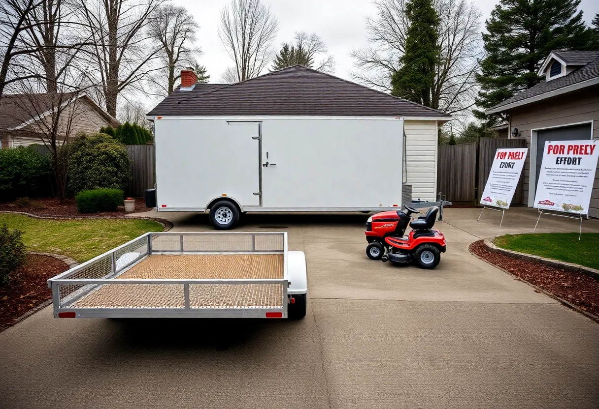 Community alert poster for stolen trailer and mower