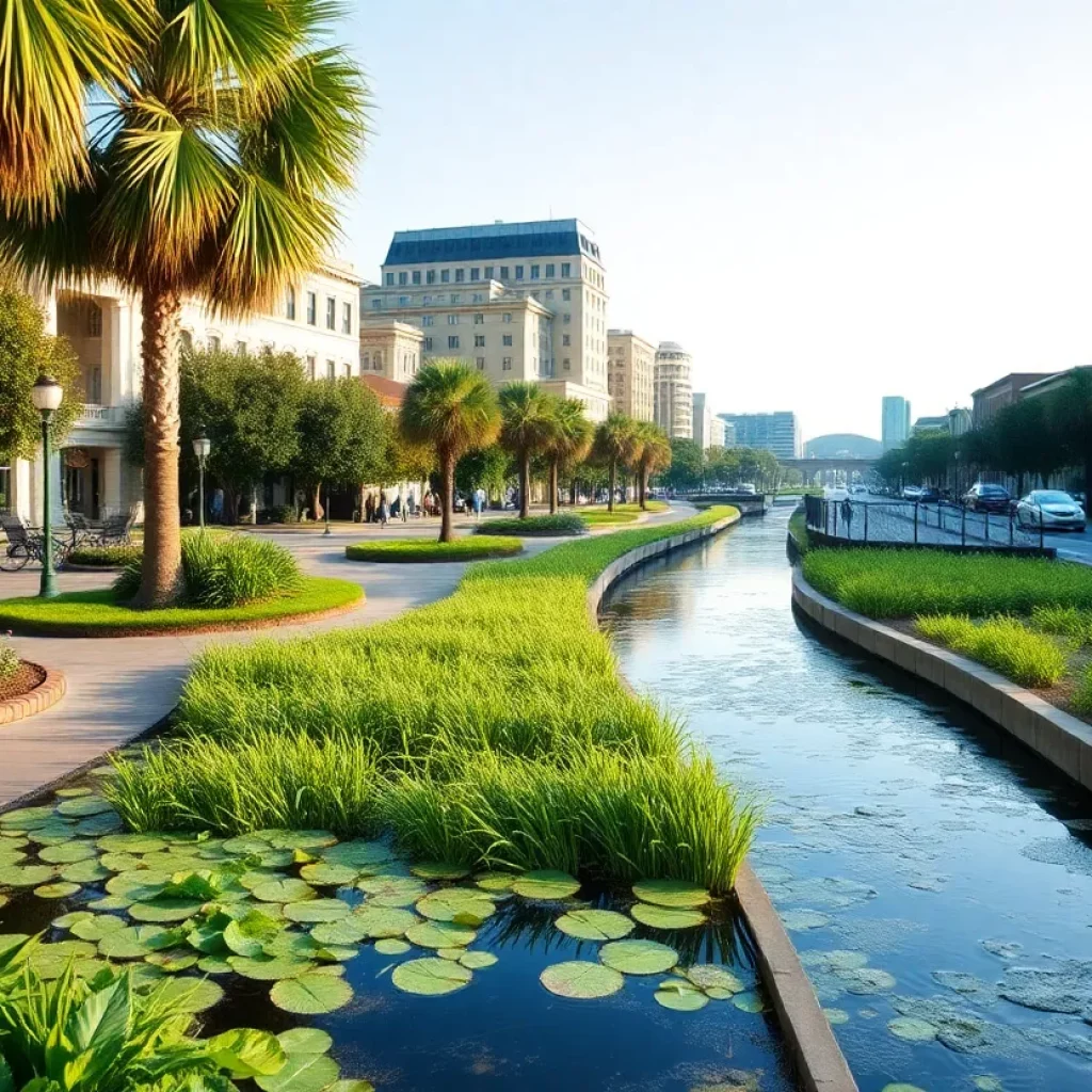 A view of Charleston illustrating flood resilience and community engagement in water management.