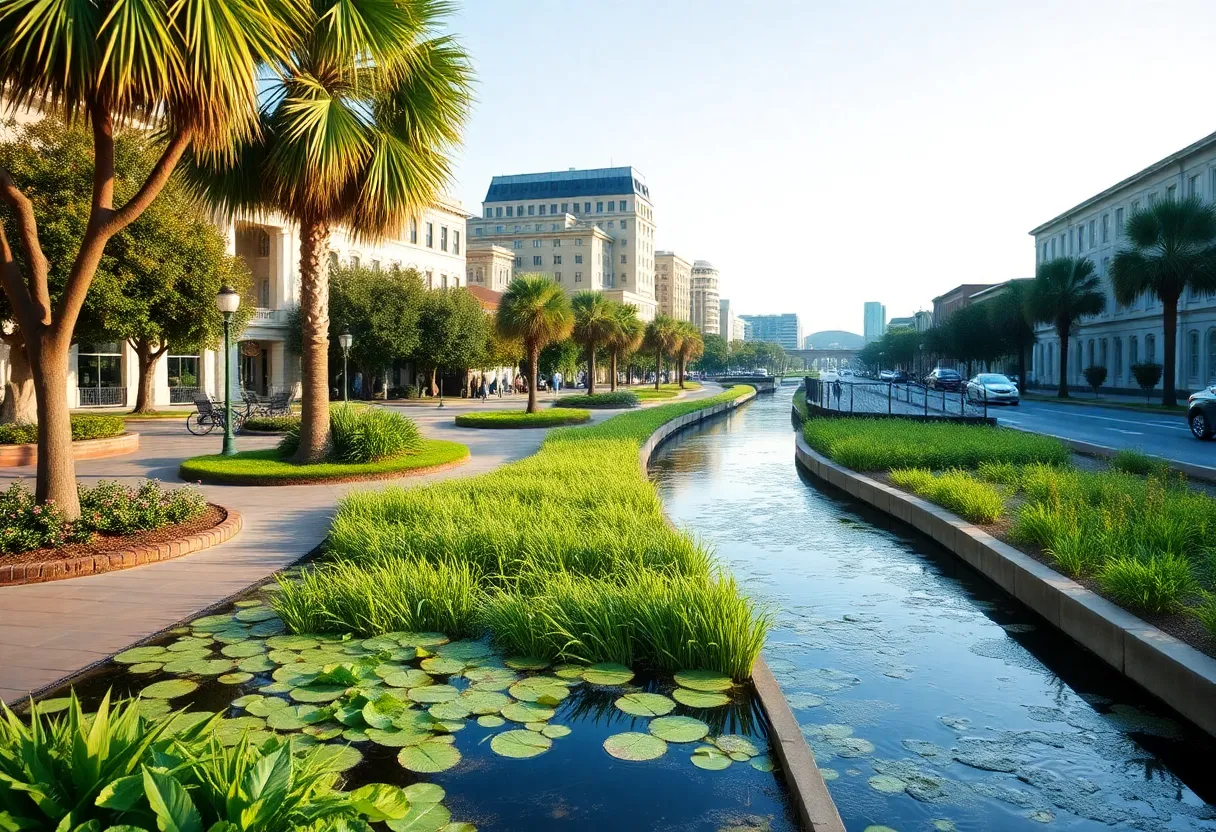 A view of Charleston illustrating flood resilience and community engagement in water management.
