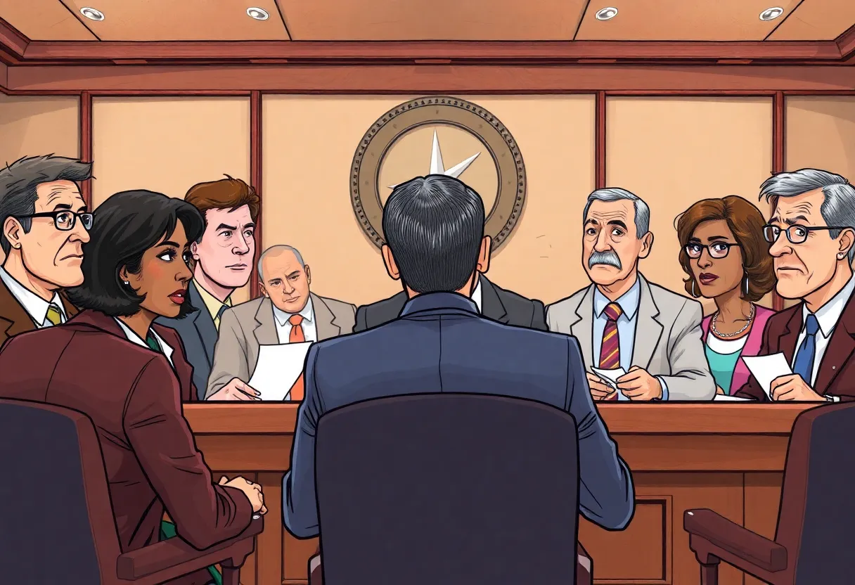 City council meeting with diverse officials discussing leadership.