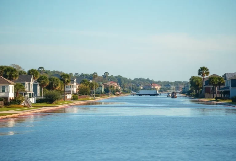 Flooded street in Charleston due to coastal flooding
