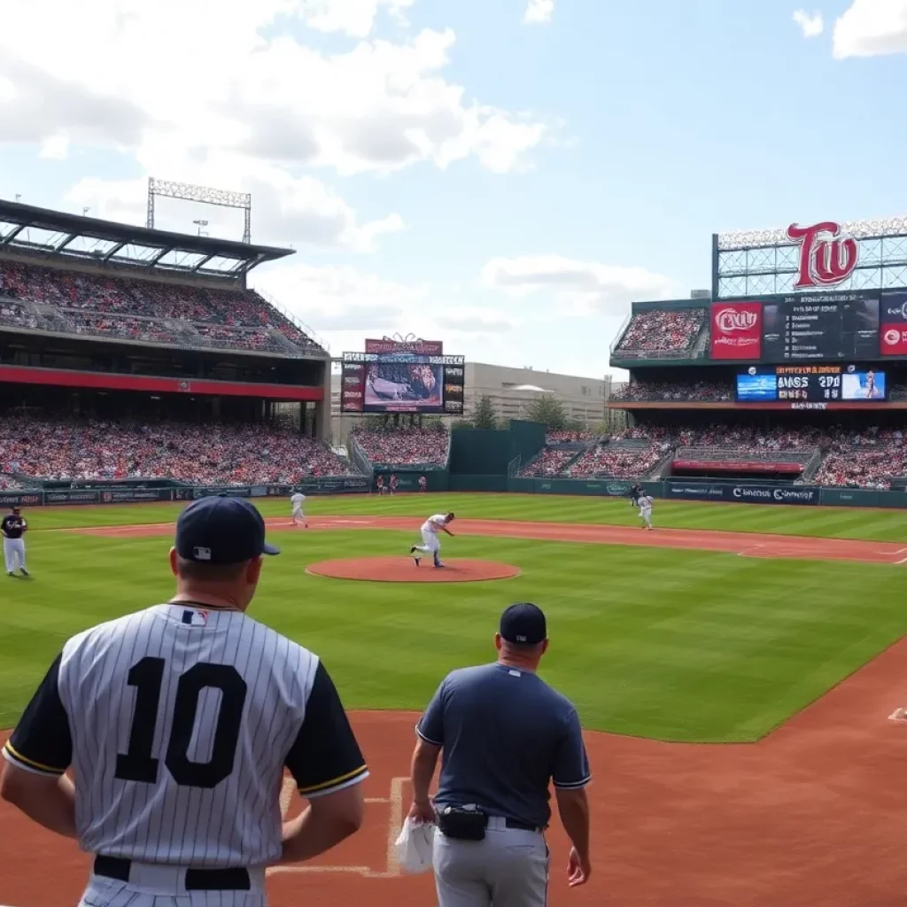 Players competing in a college baseball game with a cheering crowd.