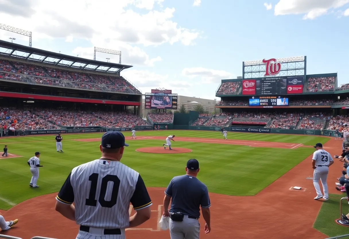 Players competing in a college baseball game with a cheering crowd.