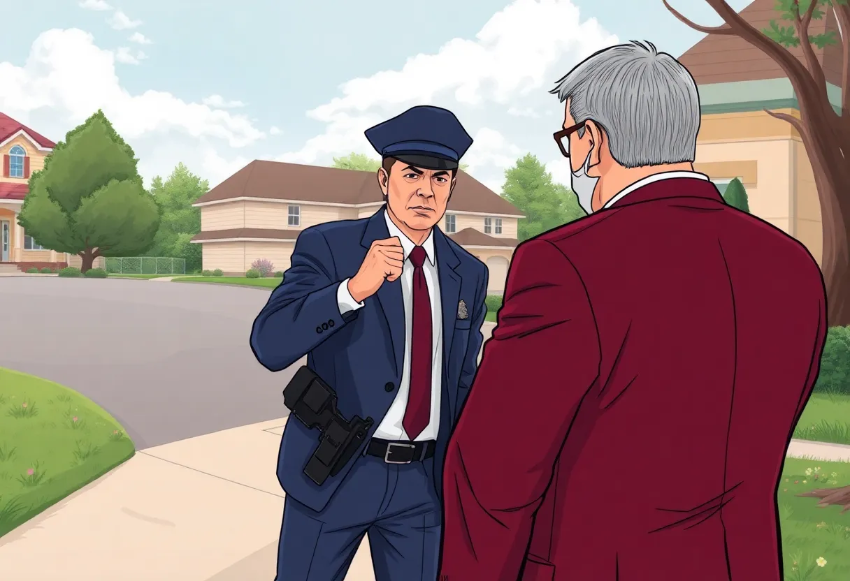 Illustration of a lawyer confronting immigration enforcement agents during a welfare check.