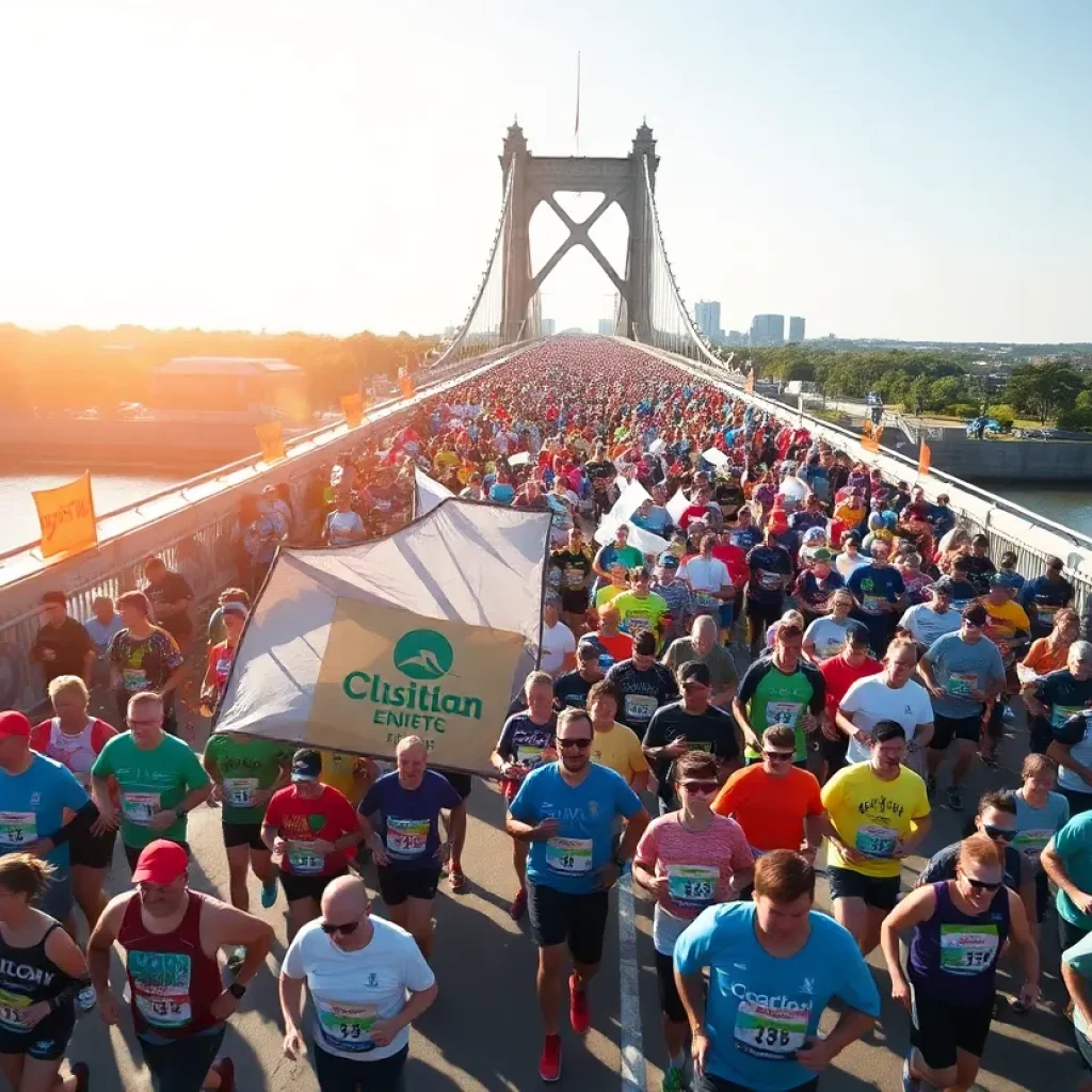 Runners crossing the Cooper River Bridge during the annual race.