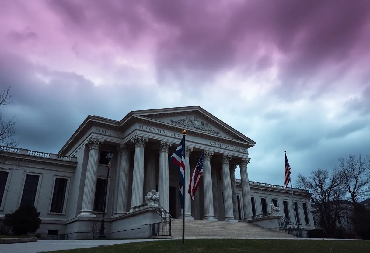 Dramatic view of a courthouse highlighting immigration law