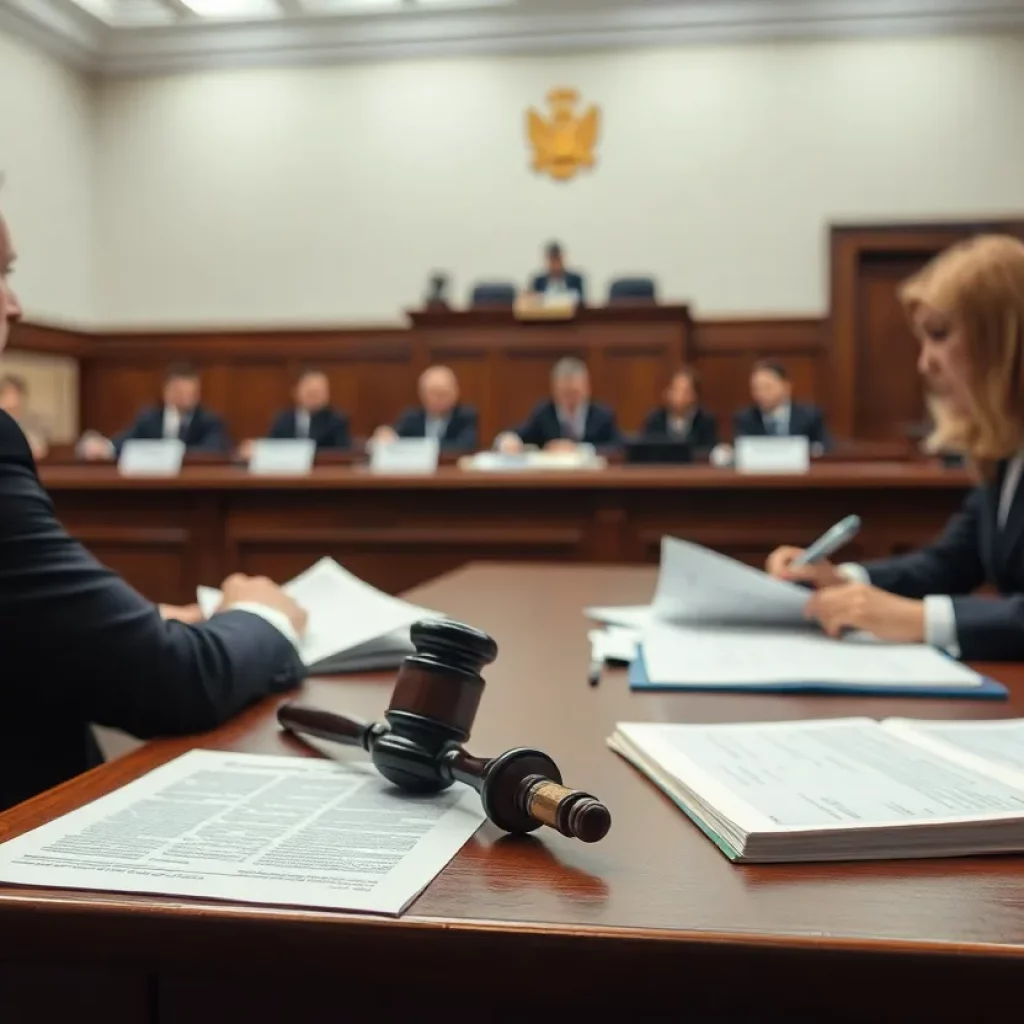 Lawyers debating in a courtroom about immigration policies.