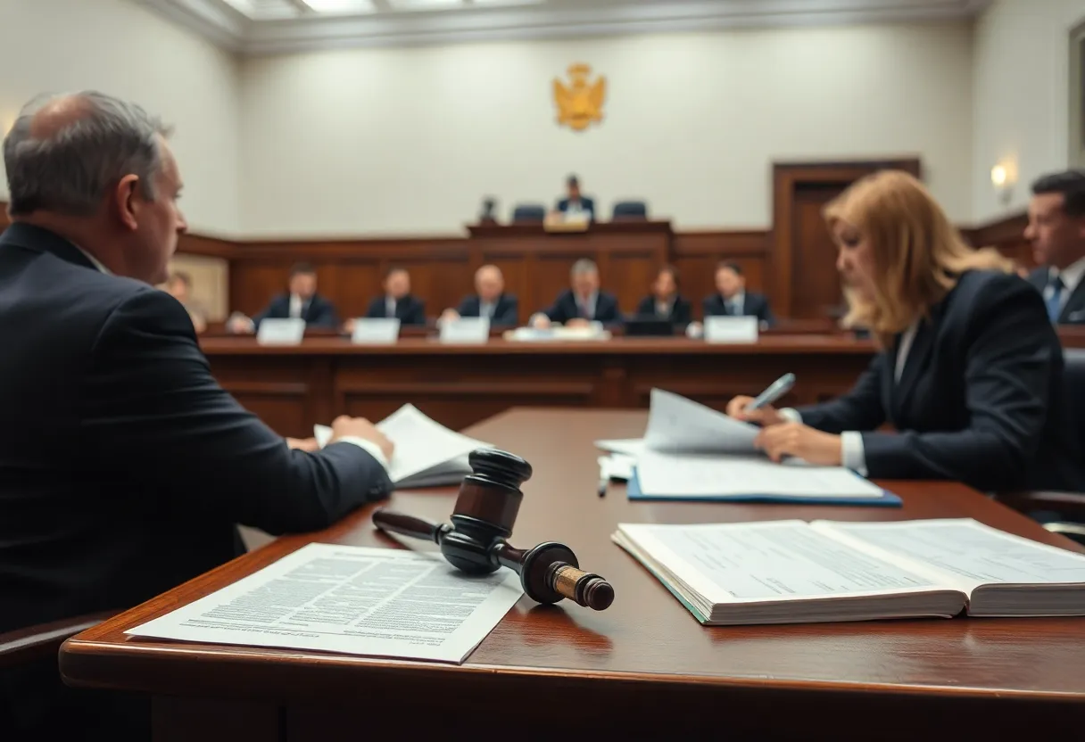 Lawyers debating in a courtroom about immigration policies.