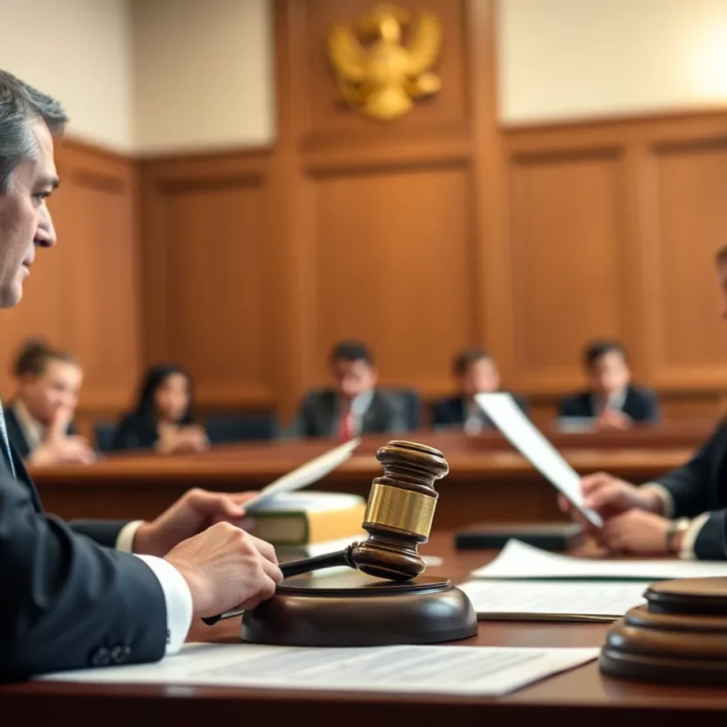 Lawyers in a courtroom discussing immigration law