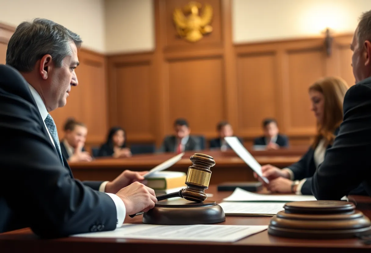 Lawyers in a courtroom discussing immigration law