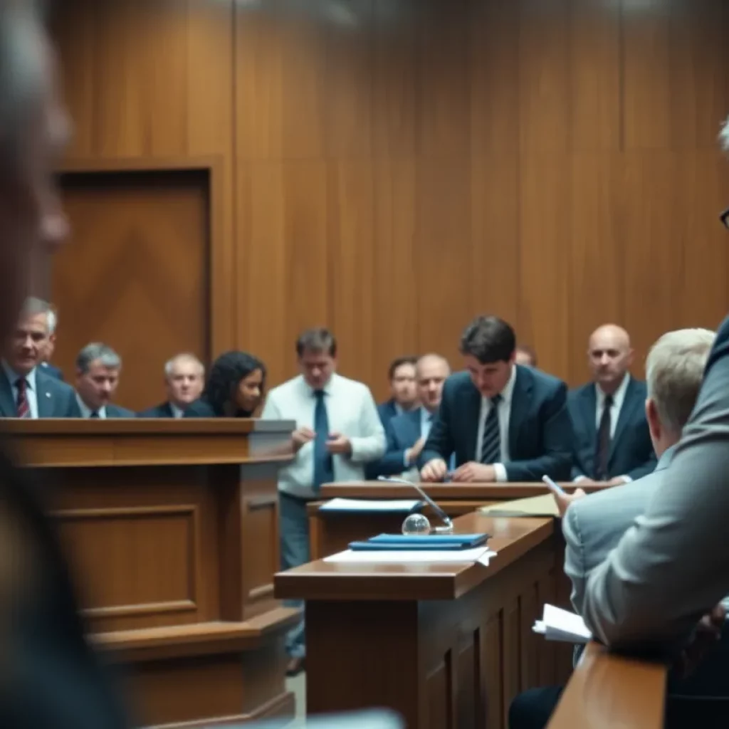 A tense courtroom environment during a sentencing hearing