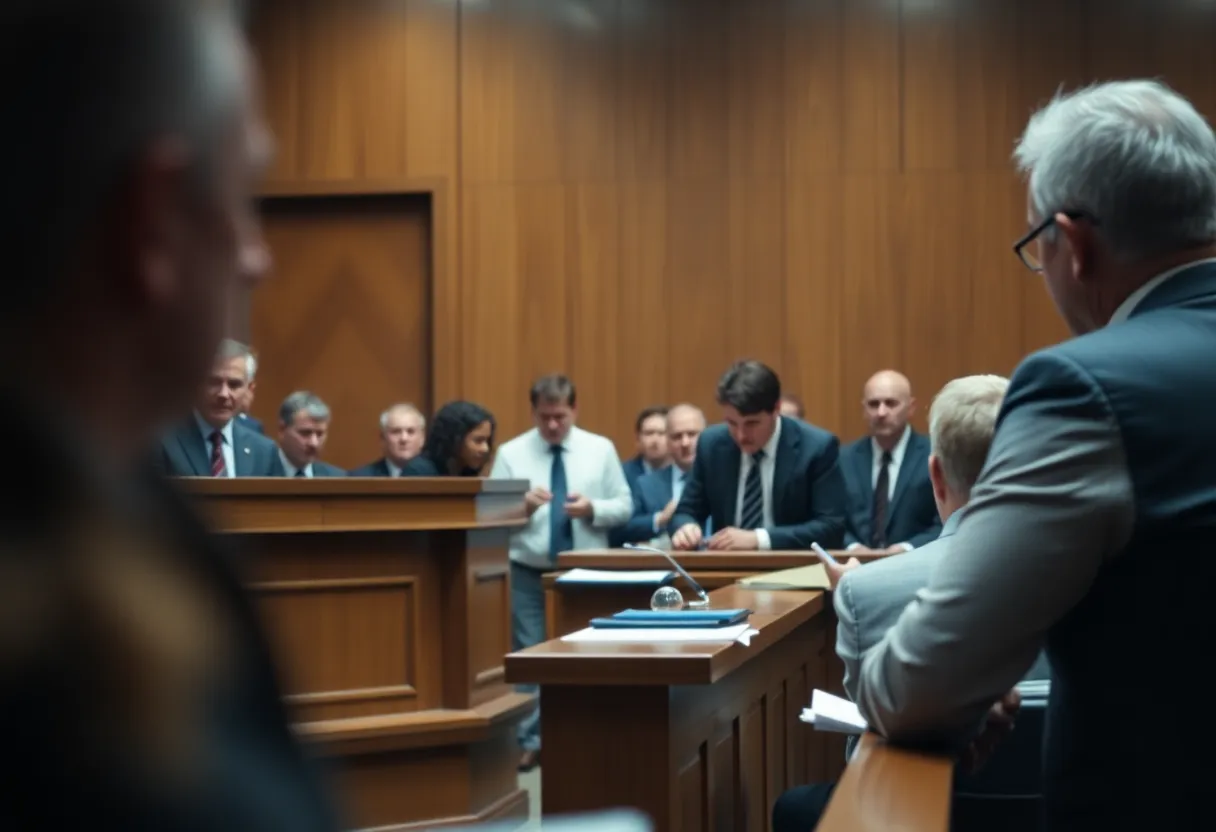 A tense courtroom environment during a sentencing hearing