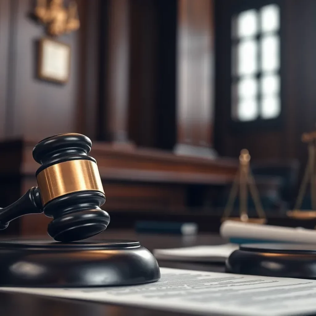 Courtroom scene representing legal confrontation