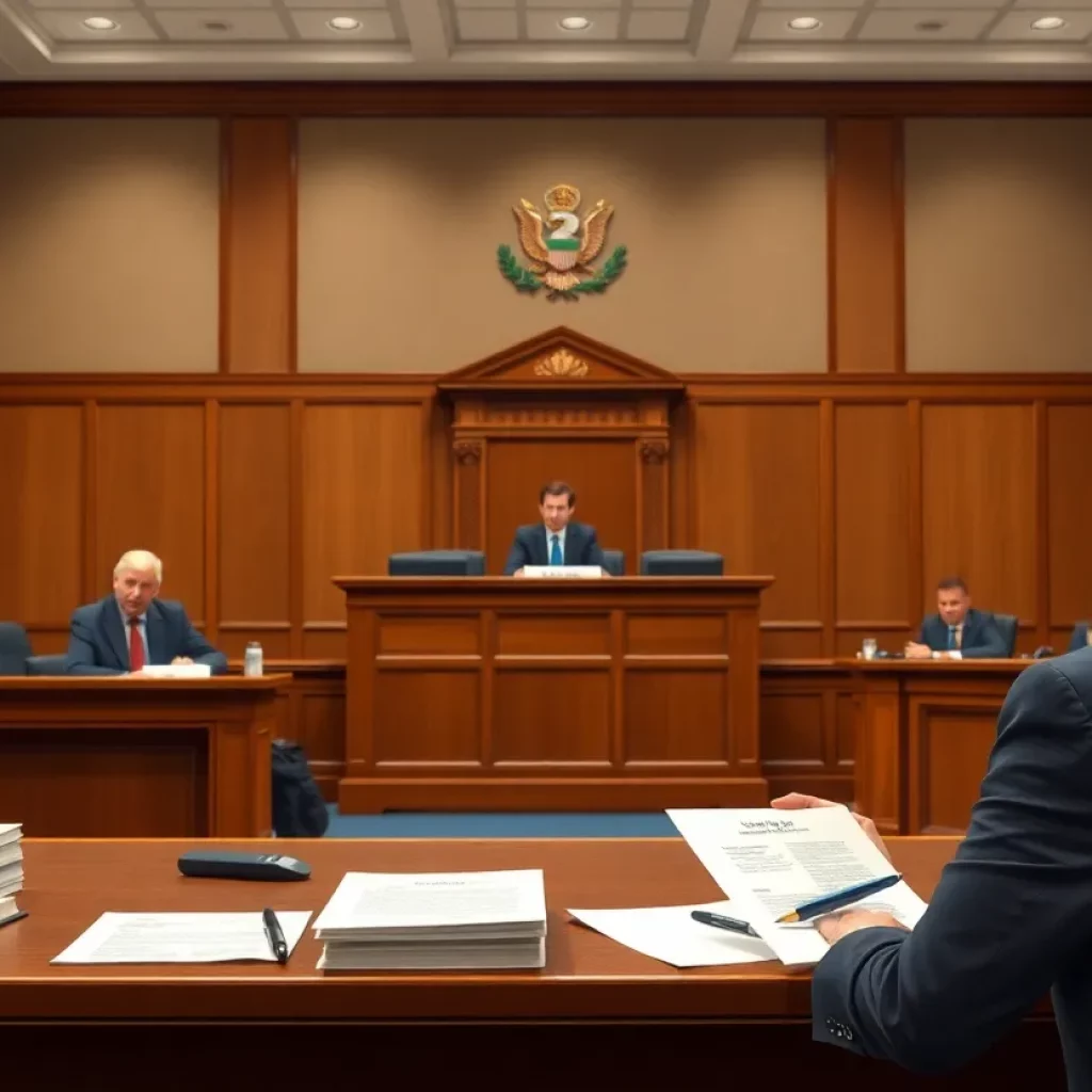 Courtroom scene depicting immigration debate
