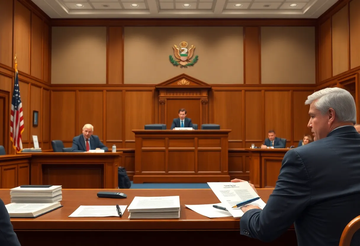 Courtroom scene depicting immigration debate