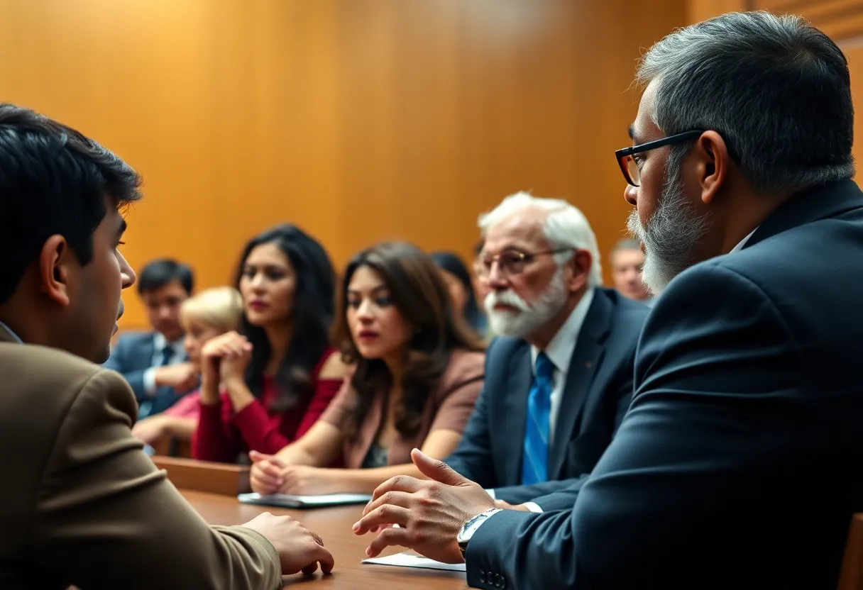 A courtroom scene focusing on immigration law debate
