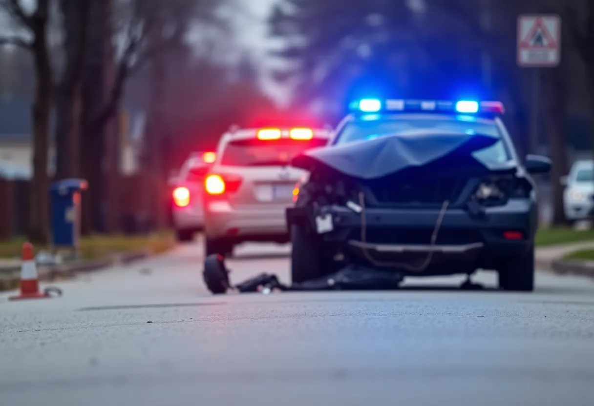 Scene depicting a police encounter with a damaged vehicle related to drunk driving.