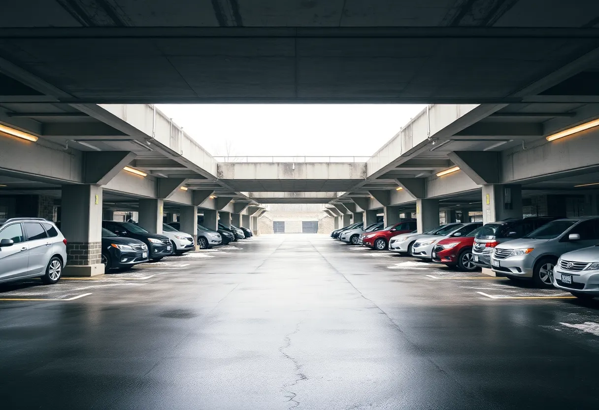 A parking garage constructed with Durable Traffic Flow Concrete, highlighting its durability in harsh environmental conditions.