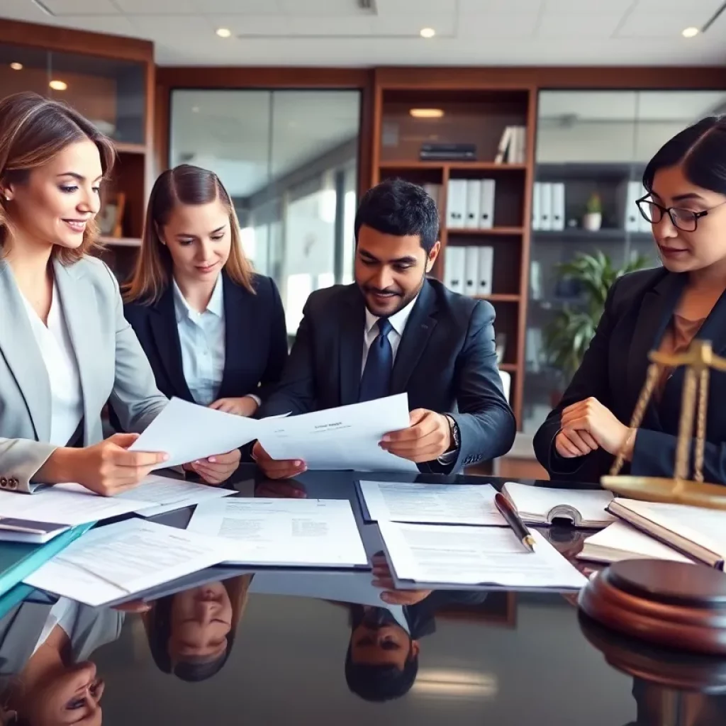 Team of attorneys in a legal office working together