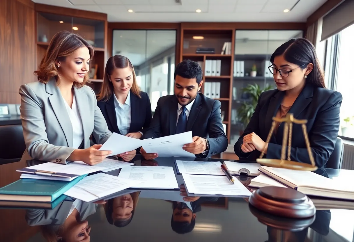Team of attorneys in a legal office working together