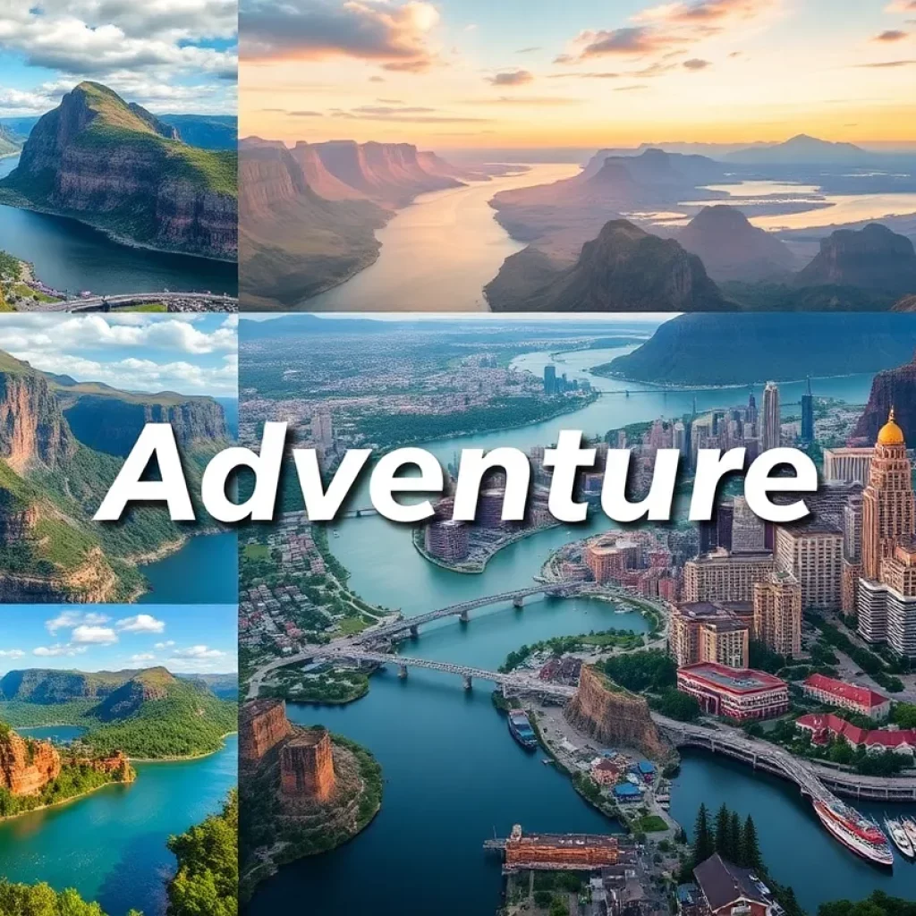 Scenic view of American landscapes showcasing national parks and rivers for cruise promotion.