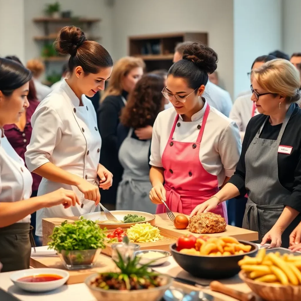 Women attending the FAB Workshop in Charleston, engaging in culinary discussions and skills development.