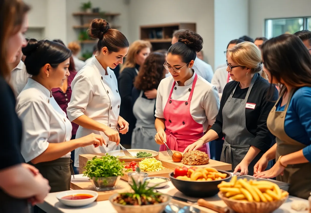 Women attending the FAB Workshop in Charleston, engaging in culinary discussions and skills development.