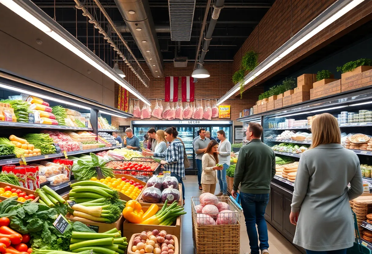 Interior view of The Fresh Market in Mount Pleasant with fresh produce and customers