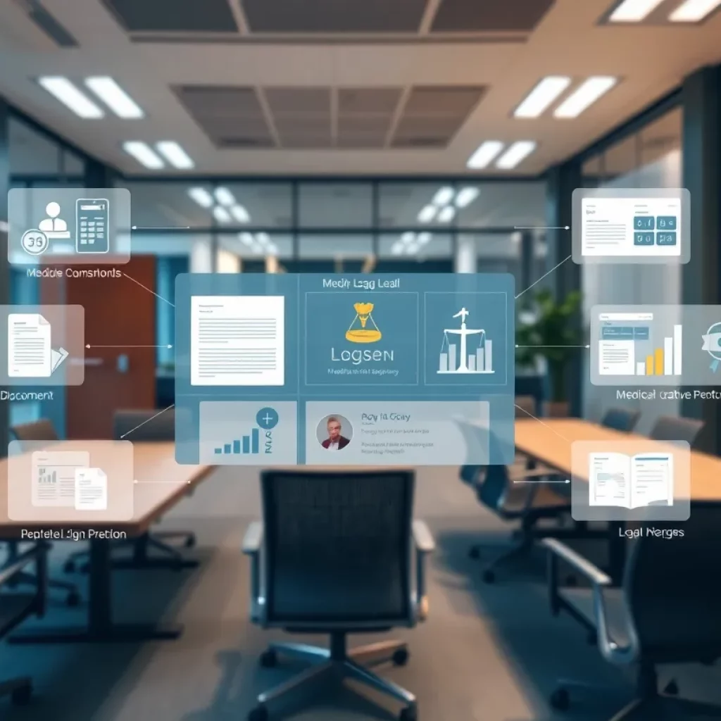 Visual representation of advanced legal technology tools in a modern office setting.